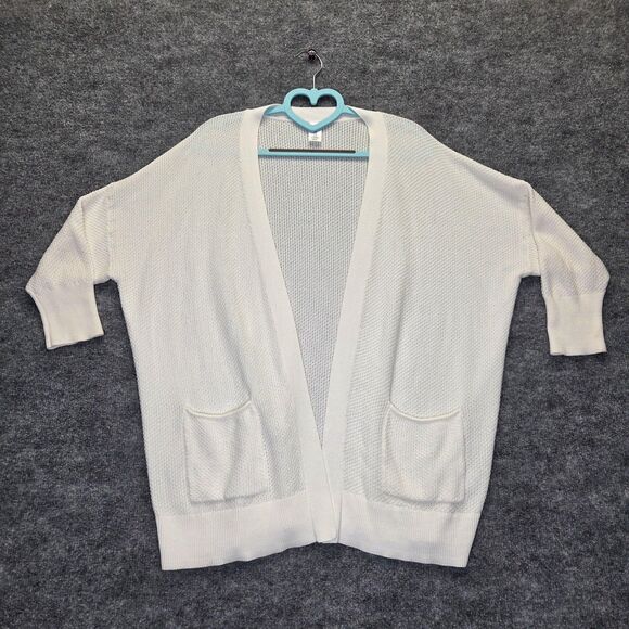 GapBody Sweater Womens Medium White Open Front Cardigan Lightweight Knit Pockets - Picture 2 of 10